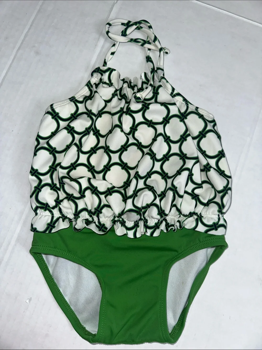 Janie and Jack Baby Girl Green White Halter Swimsuit One Piece Size‎ 6-12 months